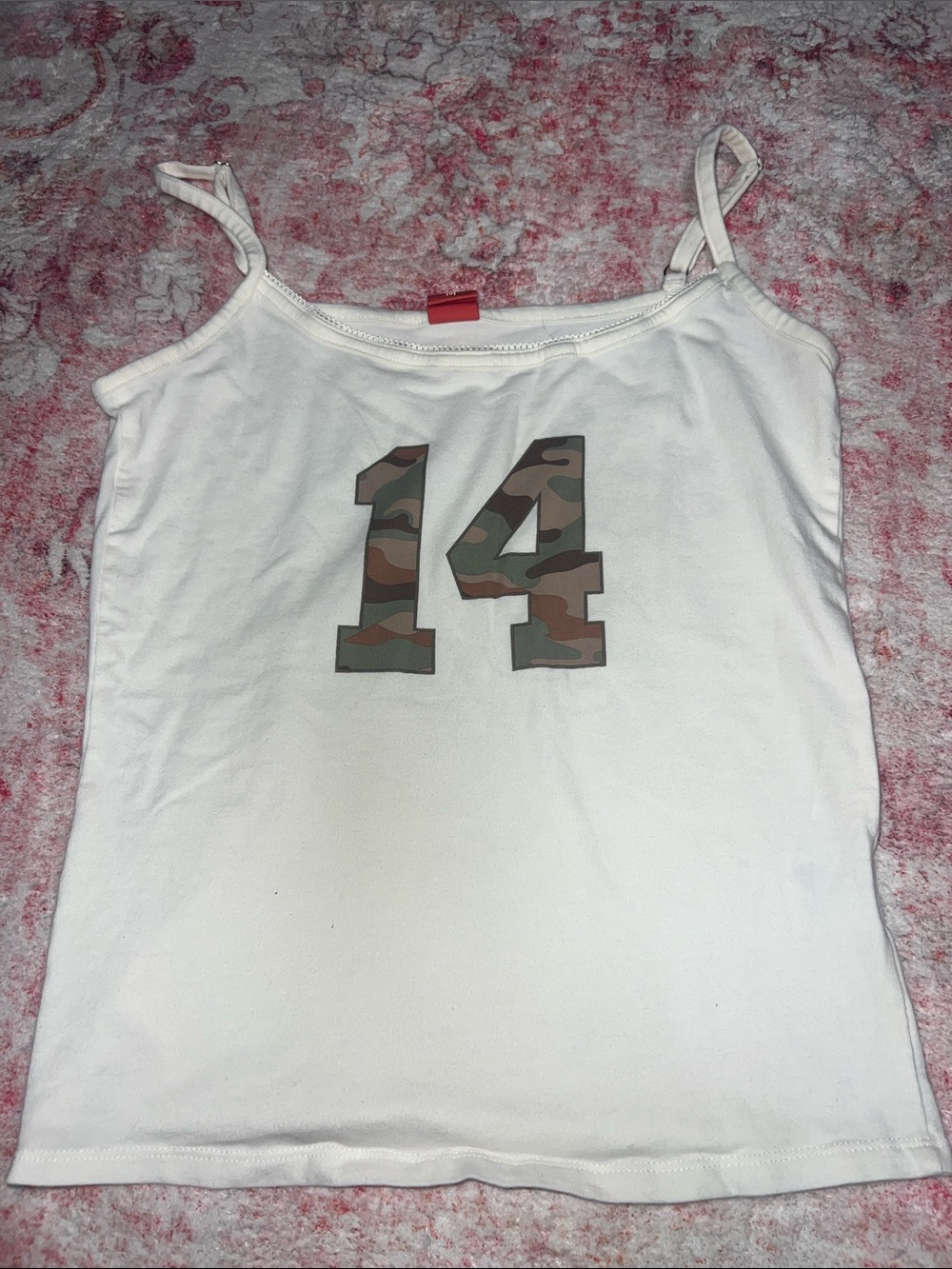 Women's White Cami with Camo '14' Graphic